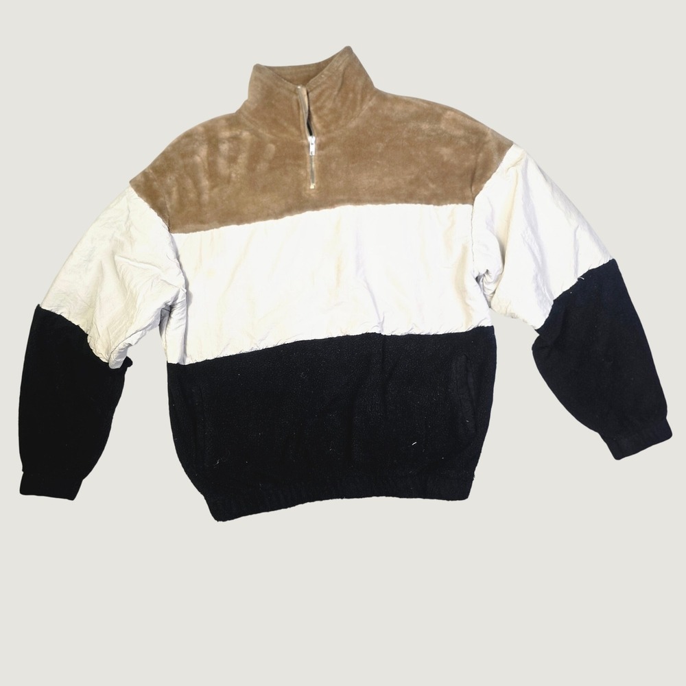 ASOS Men's Colorblock Quarter Zip Pullover Size Small Tan White Black K12